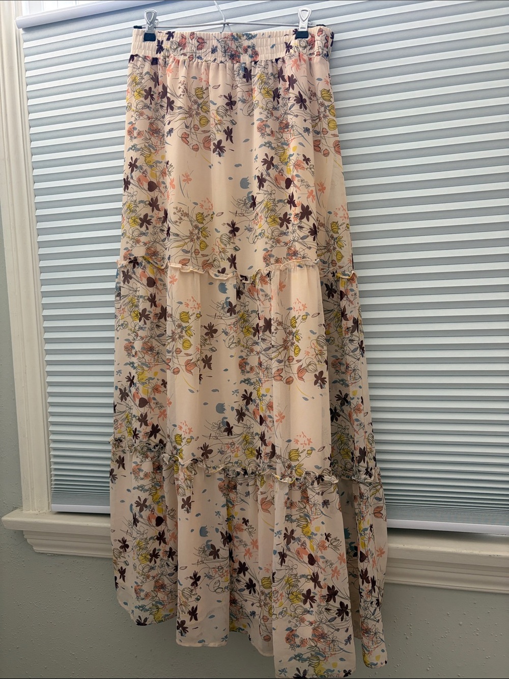 Melrose and Market Blush Floral Tiered Maxi Skirt